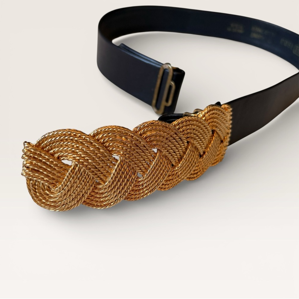Vintage 80s Carlisle Leather Belt Accessocraft Buckle Gold Glam Statement Belt - Picture 4 of 10